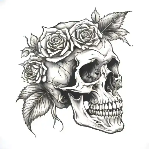 Skeleton Rose Decaying Human Skull