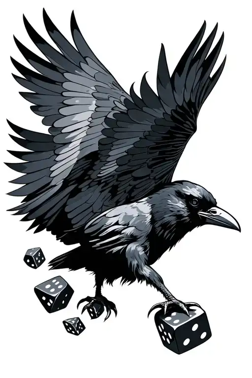 A Flying Raven Silhouette With Dice In Its Claws