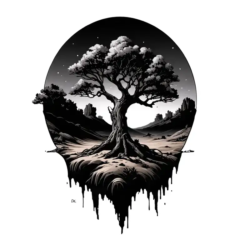 Lonely Man Desert Tree Growing