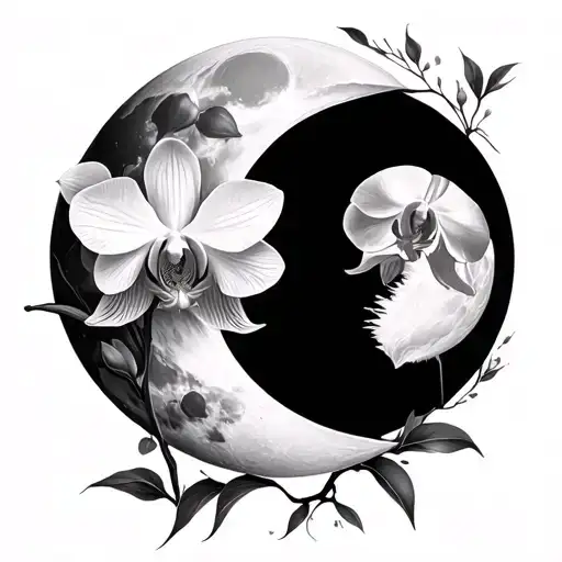 Orchid And Moon Merging Together