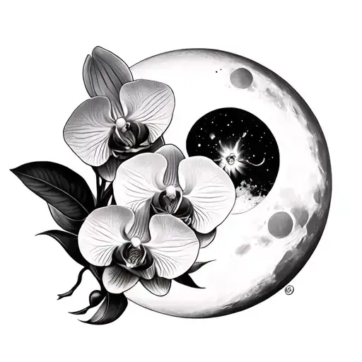 Orchid And Moon Merging Together Simple