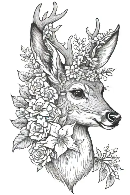 Baby Deer With Buck Surrounded By Flowers