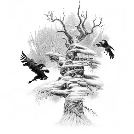 Norse World Tree With Ravens On Top