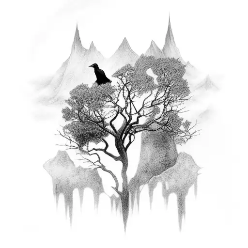 Norse World Tree With Ravens On Top