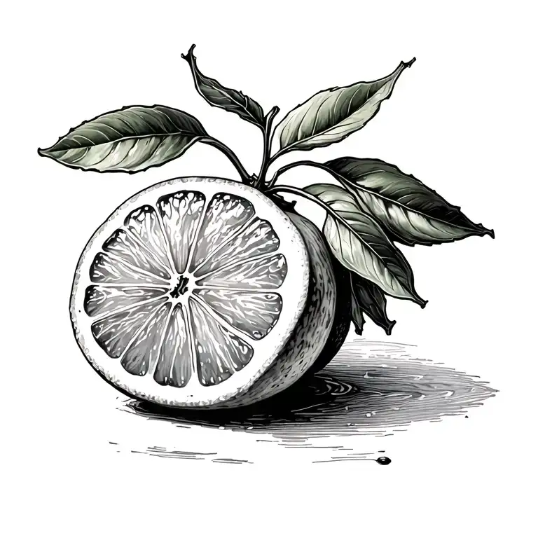 Sorrento Lemon Fruit With Two Leaves Attached