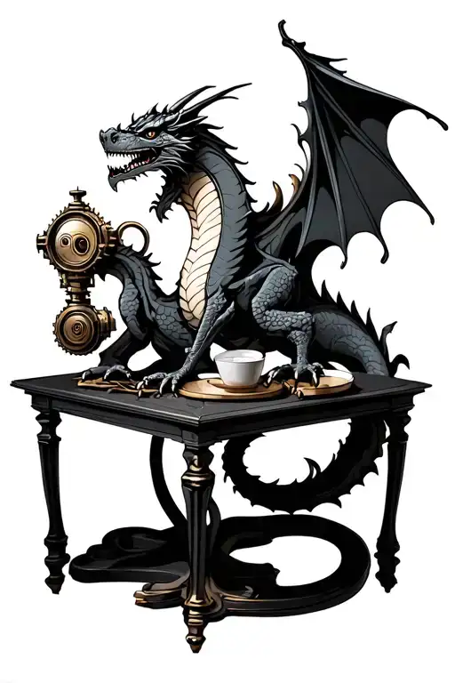 New Table With Steampunk Elements And The Dragon Silhouette On The Shoulder