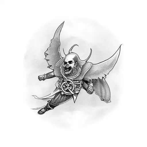 Ghost Flying Around A Buhdda With Viking Battle Gothic