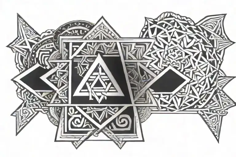 Mandala Geometric Arm Band Tattoo Incorporating Lotus Valknut And Sacred Pentagram