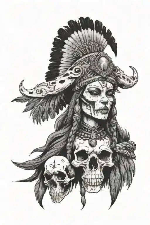 Female Shaman Wearing Animal Skull Wearing