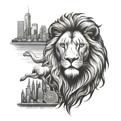 Lion New York Skyline In The Background