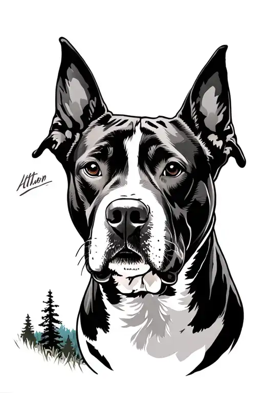 American Staffordshire Terrier Forest Clearing With Mountains