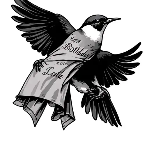 Swallows Clutching A Cloth With A Birthday Date Engraved On It
