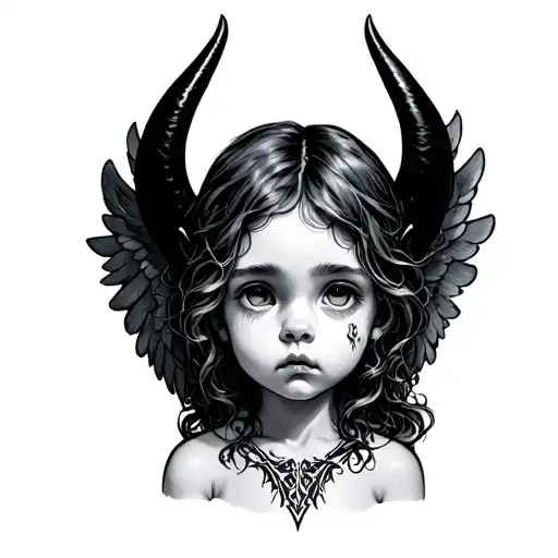 Sad Little Angel With Devil's Horns