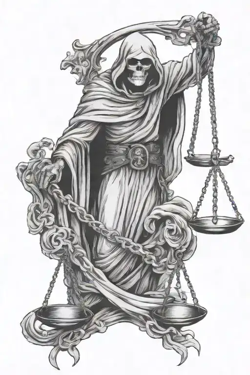 Grim Reaper Holding Scales Of Justice Intertwined