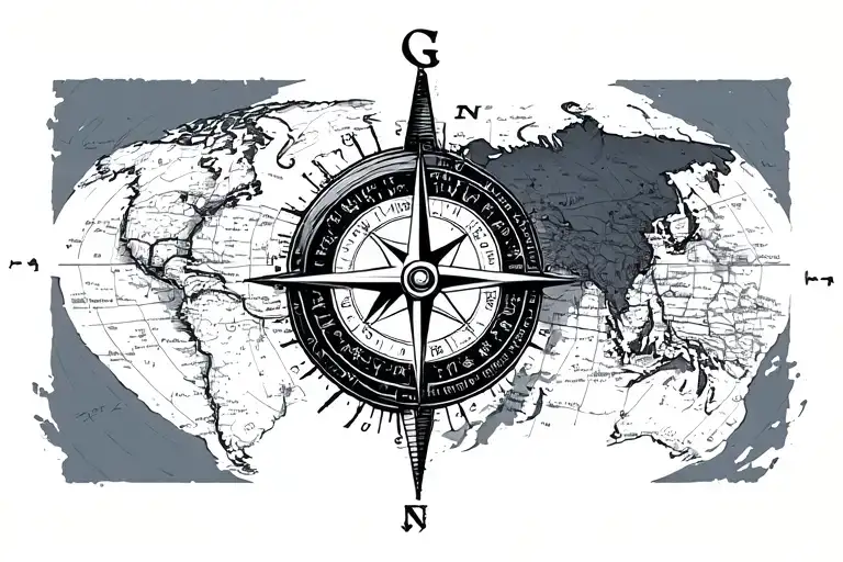 Compass Over Map Outline Simple Design