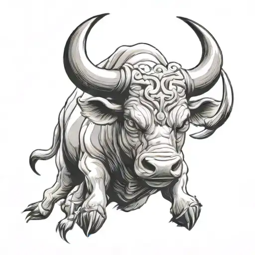 Black And White Tattoo On The Left Shoulder Of The Bull Of Armageddon