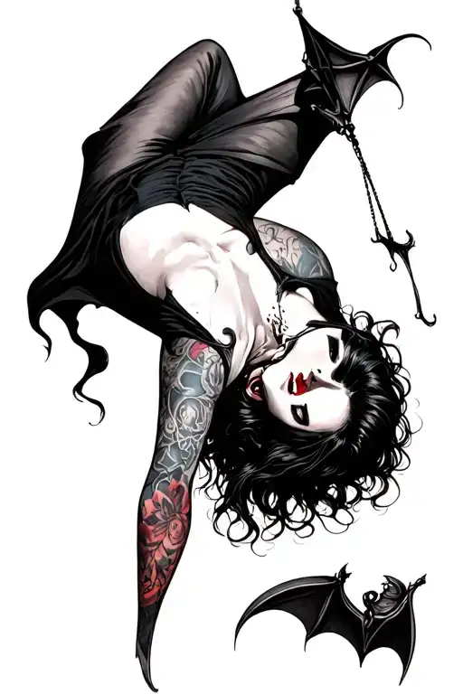 Vampire Female With Bat Hanging Upside