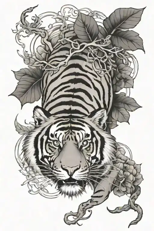 Japanese Tiger With Vines Around It