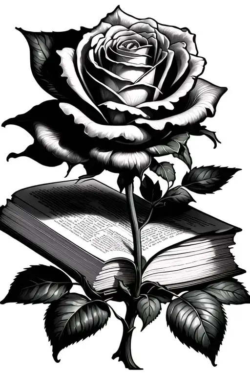 Long Stemmed Rose With Cobwebs Going Through A Book