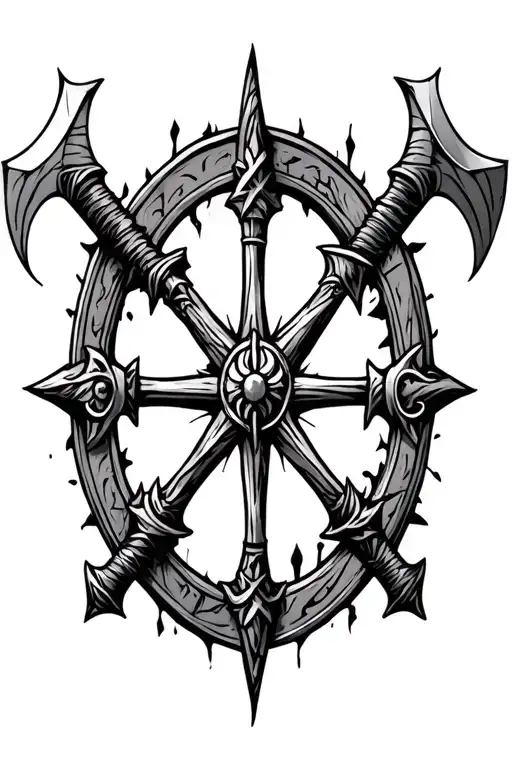 Vegvisir With Two Crossed Axes Underneath The Vegvisir In Black