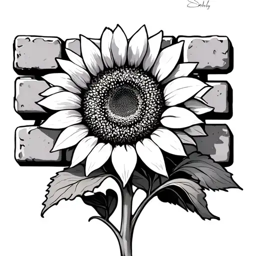 A Sunflower Growing Among Some Bricks