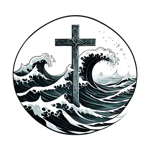 Cross With Ocean Waves Simple
