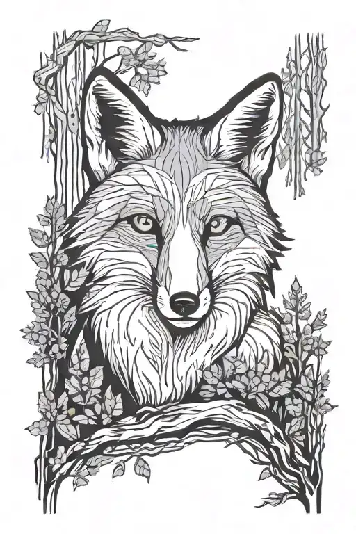Minimalist Fox Thin Line Forest