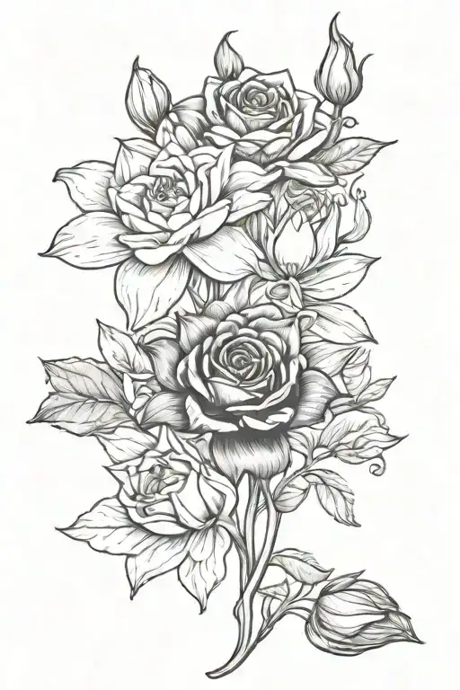 Rose And Water Lily And Rose And Larkspur And Narcissus And Daisy