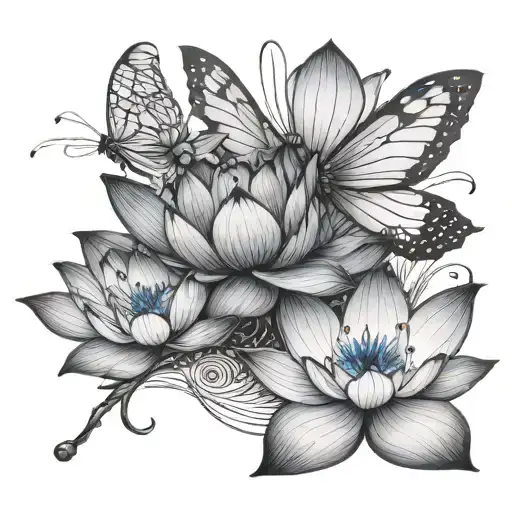 Lotus With Dragonfly 3D Blue