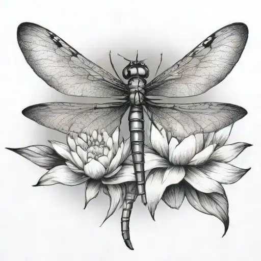 Dragonfly With Lotus Flower Blooming