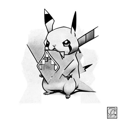 A Tattoo Design Featuring A Pikachu Playing Chess With A Black And Grey Style