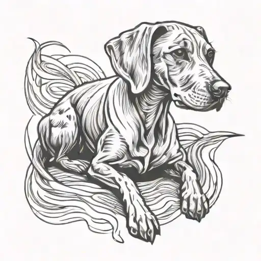 Minimalist Line Art Of A Vizsla Dog In A Unique Pose
