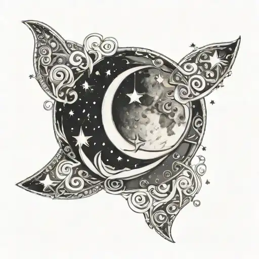 Moon And Stars With Infinity Symbol With Heart