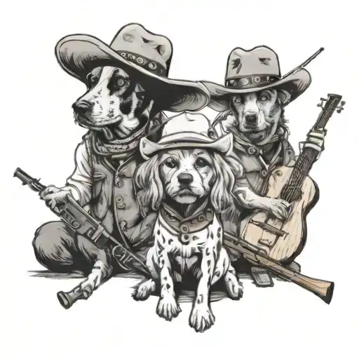 A Country Music Concert Scene With Dogs In The Audience Wearing Cowboy Hats And Fishing Vests