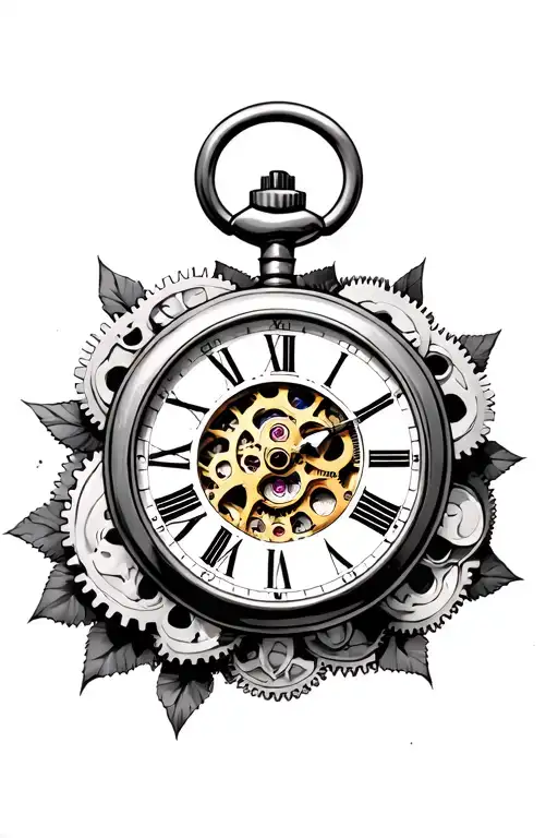 Pocket Watch With Gears Inside The Middle