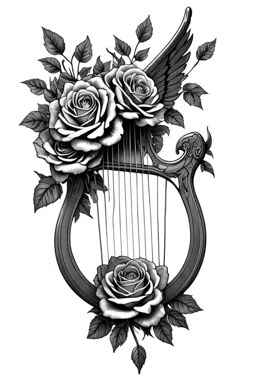 A Lyre Being Swallowed By Roses