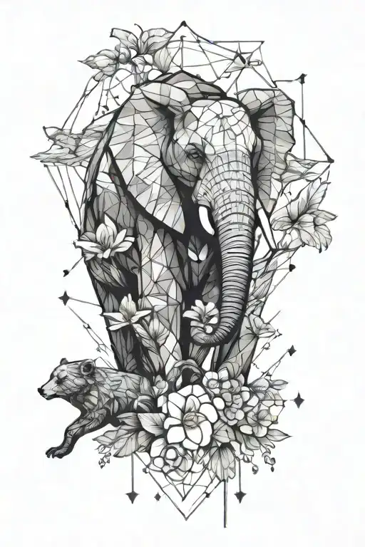 Bear Eagle Elephant Geometric Floral With Constellation