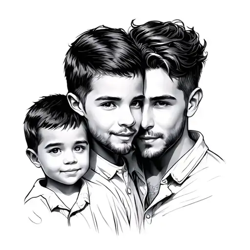 Father With Two Sons Line