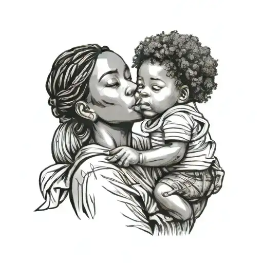 Black Woman Carrying Child On Back