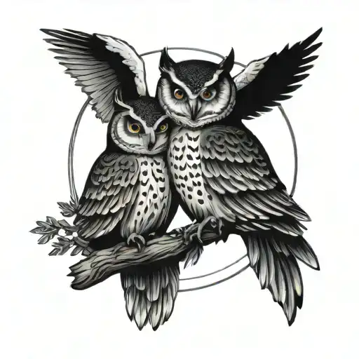 Owls Sitting On Crescent Moon