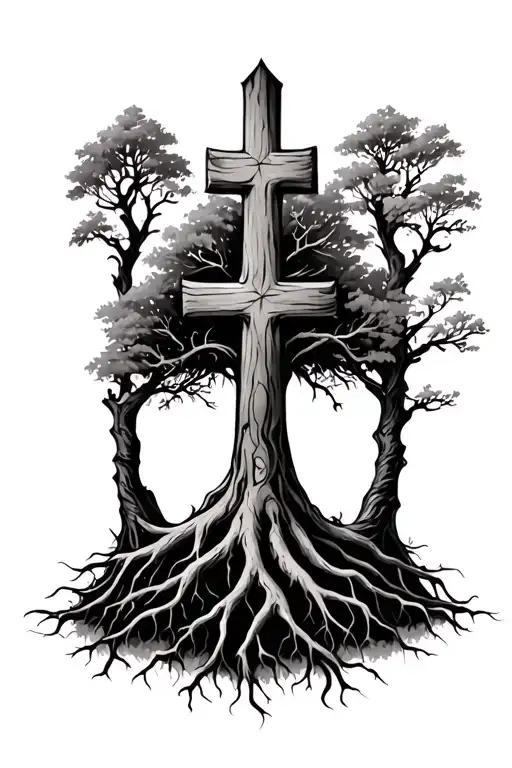 Tree Growing Roots Cross