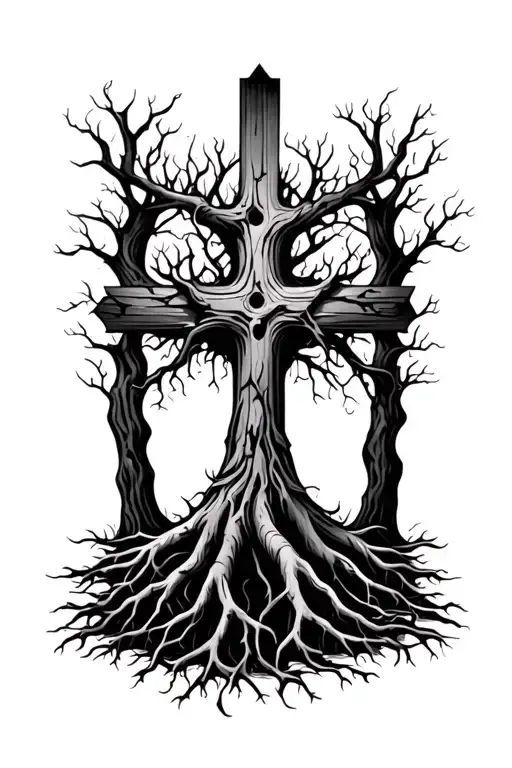 Tree Growing Roots Cross