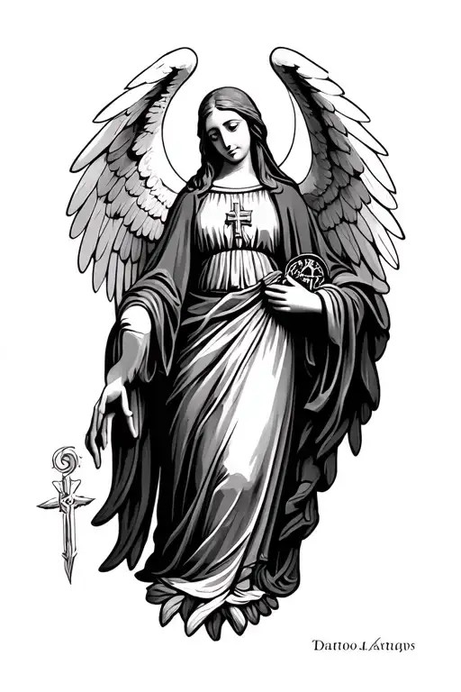 Virgin Mary Looking Saint Michael Archangel
