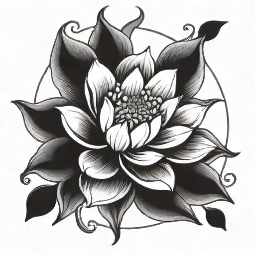Sun And Lotus Flower Large Black