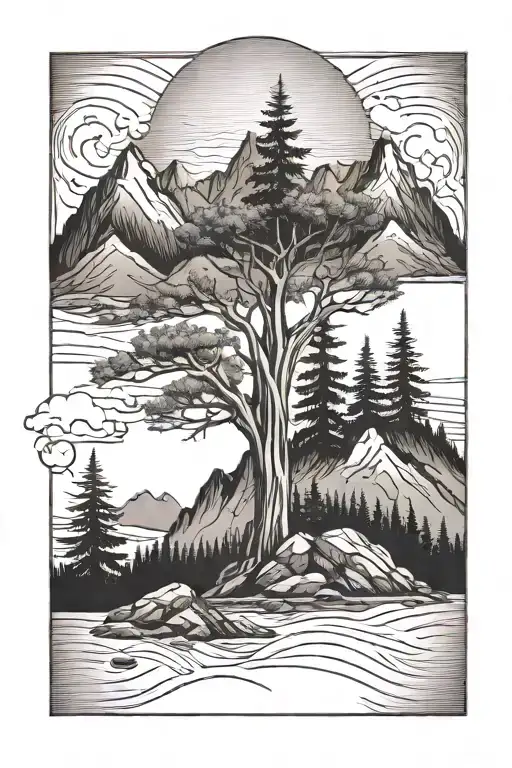 Mountains Tress And Water