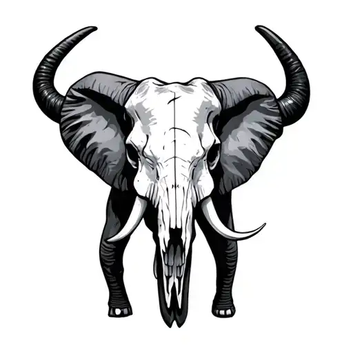 Elefant And Bull Skull