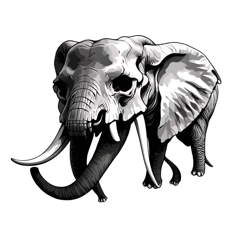 Elephant And Buffel Skull