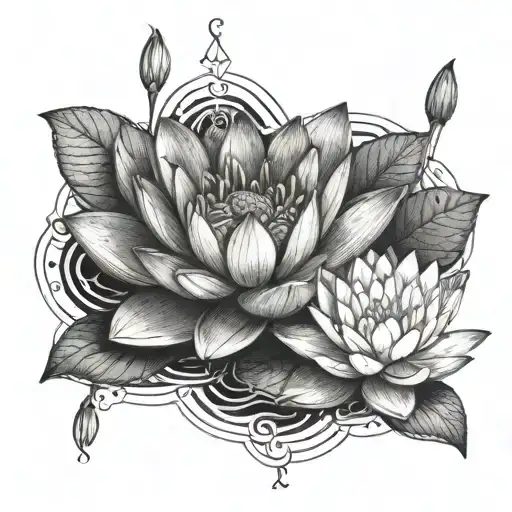 Water Lily With Roman Numerals Intertwined