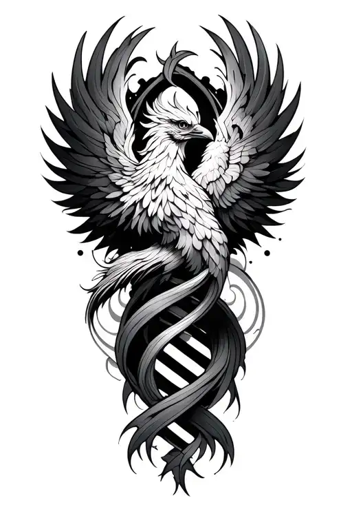 Line Phoenix Tattoo With Double Helix Background
