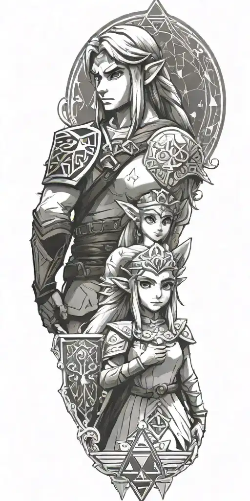 Link And Princess Zelda And Triforce